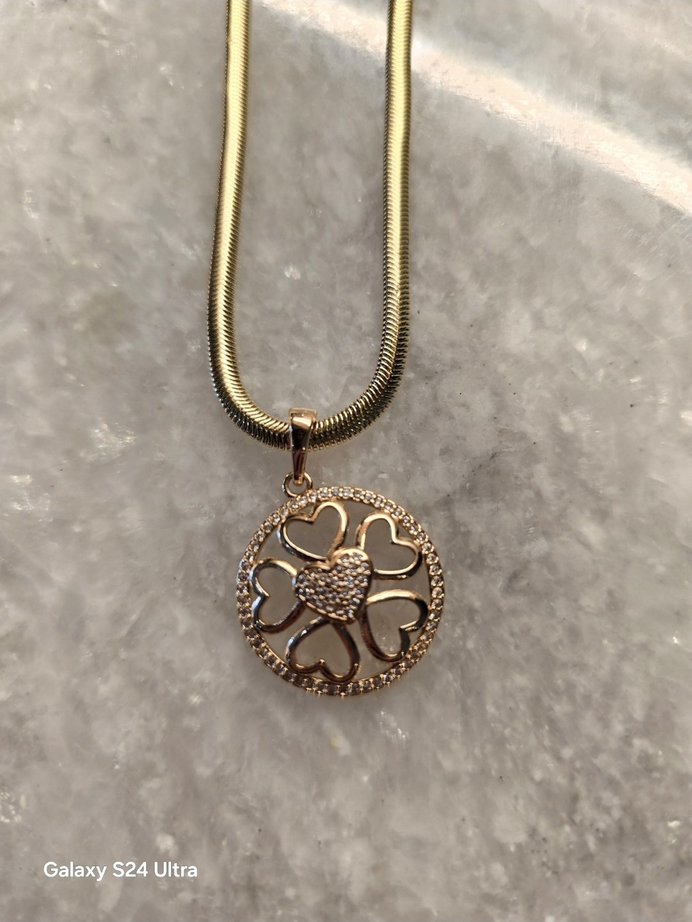 14 K Gold-plated Over 925 Sterling Heart Flower Necklace - Elegant 18 Inch 3mm